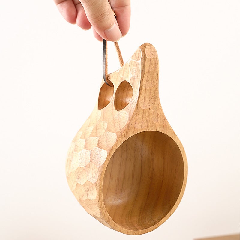 Rubber wood wooden cup creative Nordic lanyard Milk Cup handle coffee cup wooden handy water Cup whole logo(15*9*6.5 double hole Cup-530, 101-200ml) - Image 4