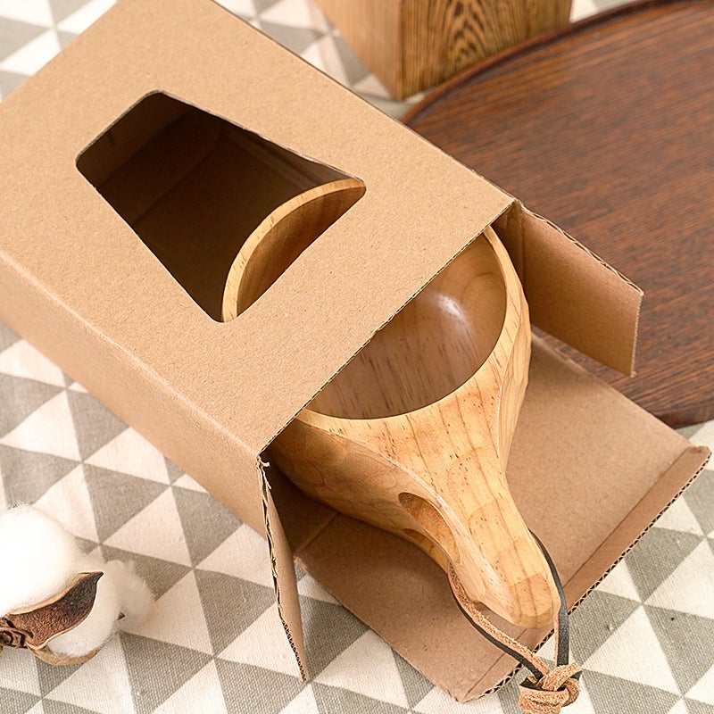 Rubber wood wooden cup creative Nordic lanyard Milk Cup handle coffee cup wooden handy water Cup whole logo(15*9*6.5 double hole Cup-530, 101-200ml) - Image 5