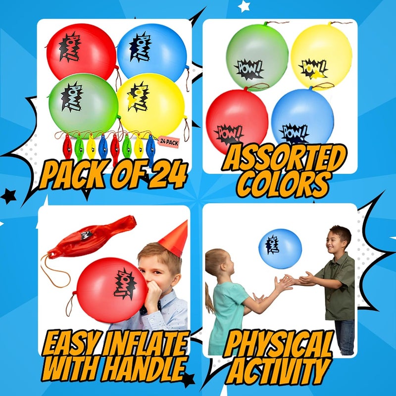 Bedwina Superhero Punch Balloons - 24 Pack of Large Punching Balls with Comic Book Designs - Image 3