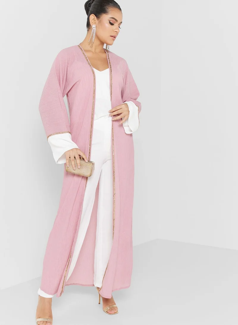 hayas closet Embellished Crinkled Abaya