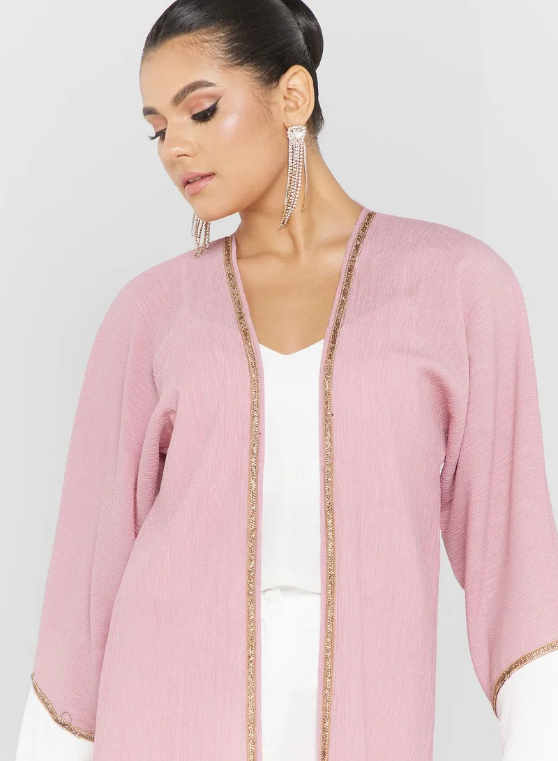 hayas closet Embellished Crinkled Abaya