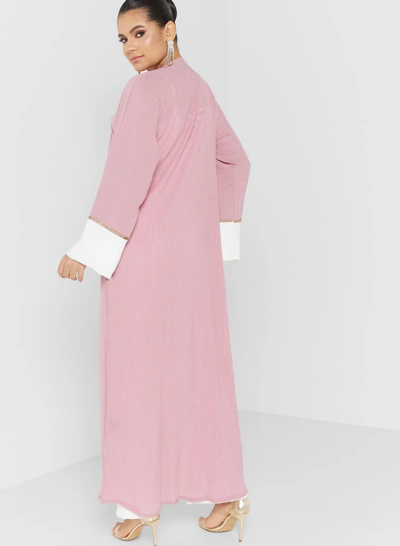 hayas closet Embellished Crinkled Abaya