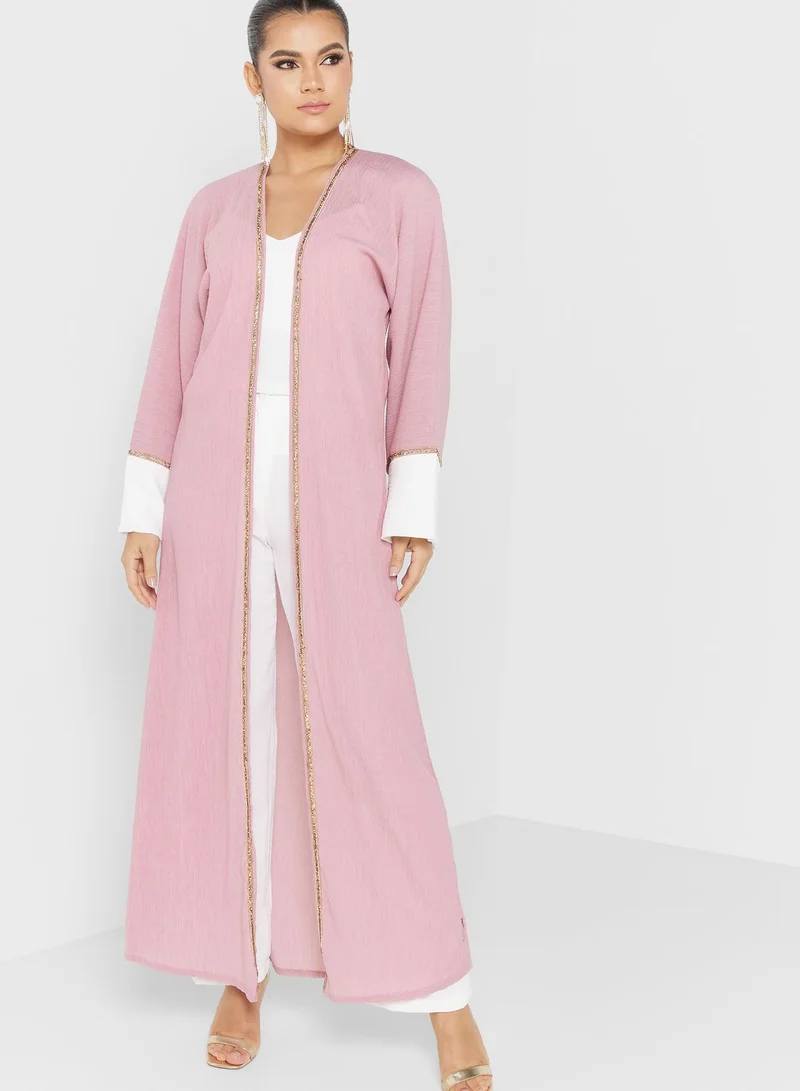 hayas closet Embellished Crinkled Abaya