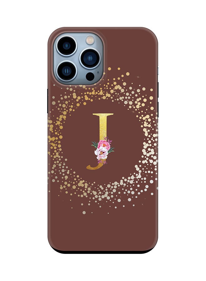 Stylizedd Monogram Tough Series for Apple iPhone 13 Pro Max Custom Initials Floral Pattern Tough Pro Dual Layer hybrid PC inner TPU protection Alphabet- J (Brown) - Image 1