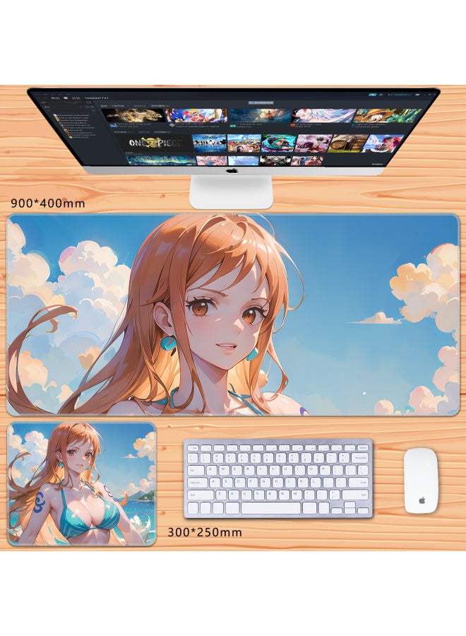 One Piece Mouse Pad Without Locking, Oversized Anime Boy Zoro Nika Two-Dimensional Large Thickeneded Keyboard Pad-Color:100x50cm Thickness 3mm-Pattern:Nami - Image 1