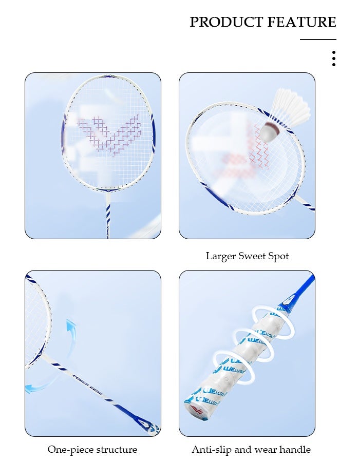 DUNISO مجموعة مضارب تنس الريشة من قطعتين، معدات تنس الريشة، خفيفة الوزن ومتينة، للاستخدام الداخلي والخارجي، لعبة الشاطئ في الفناء الخلفي للبالغين والأطفال، 2 مضرب، 3 ريشة وحقيبة حمل متضمنة - Image 5
