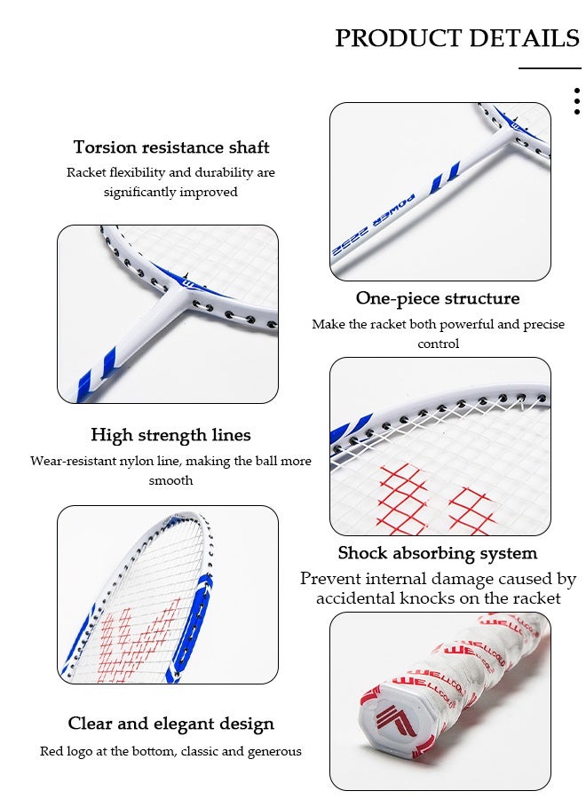 DUNISO مجموعة مضارب تنس الريشة من قطعتين، معدات تنس الريشة، خفيفة الوزن ومتينة، للاستخدام الداخلي والخارجي، لعبة الشاطئ في الفناء الخلفي للبالغين والأطفال، 2 مضرب، 3 ريشة وحقيبة حمل متضمنة - Image 4