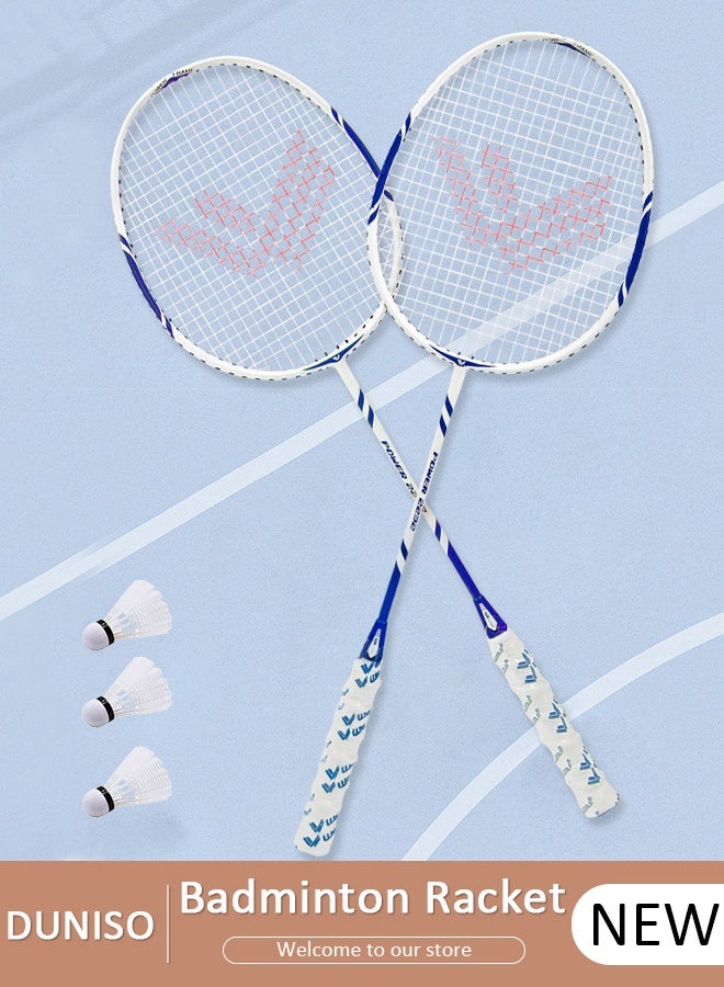 DUNISO مجموعة مضارب تنس الريشة من قطعتين، معدات تنس الريشة، خفيفة الوزن ومتينة، للاستخدام الداخلي والخارجي، لعبة الشاطئ في الفناء الخلفي للبالغين والأطفال، 2 مضرب، 3 ريشة وحقيبة حمل متضمنة - Image 1