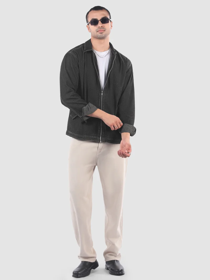 بيونغ جاكيت شيرت جينز أسود بسحاب