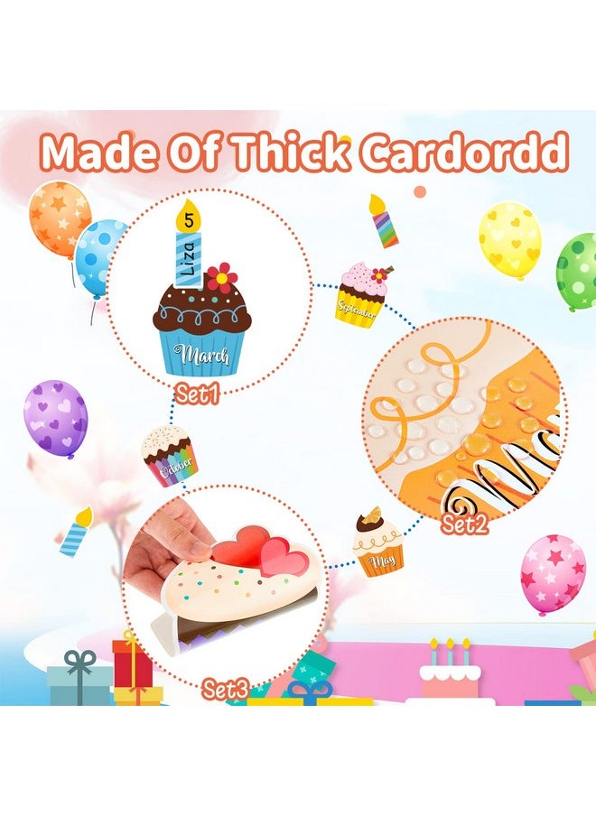 Leinuosen - 45 Pieces Happy Birthday Bulletin Board Set Birthday Bulletin Board Decorations Classroom Birthday Chart Birthday Calendar Balloon Candle Cupcake Cutouts For Calendar Bulletin Board Classrooms - Image 1