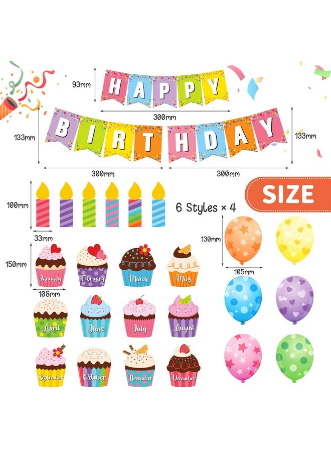 Leinuosen - 45 Pieces Happy Birthday Bulletin Board Set Birthday Bulletin Board Decorations Classroom Birthday Chart Birthday Calendar Balloon Candle Cupcake Cutouts For Calendar Bulletin Board Classrooms - Image 1