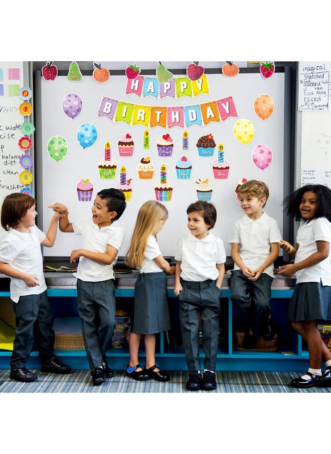 Leinuosen - 45 Pieces Happy Birthday Bulletin Board Set Birthday Bulletin Board Decorations Classroom Birthday Chart Birthday Calendar Balloon Candle Cupcake Cutouts For Calendar Bulletin Board Classrooms - Image 1