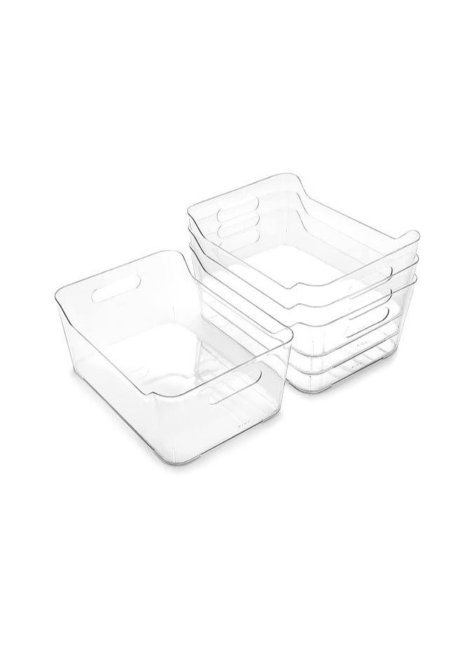 Plastic Storage Bins, Large - 4 Pack | The SOHO Collection | Multi-Use Organizer Bins | Built-in Handle | BPA-Free | Pantry Organization | Home Organization | Fridge and Freezer Organizer