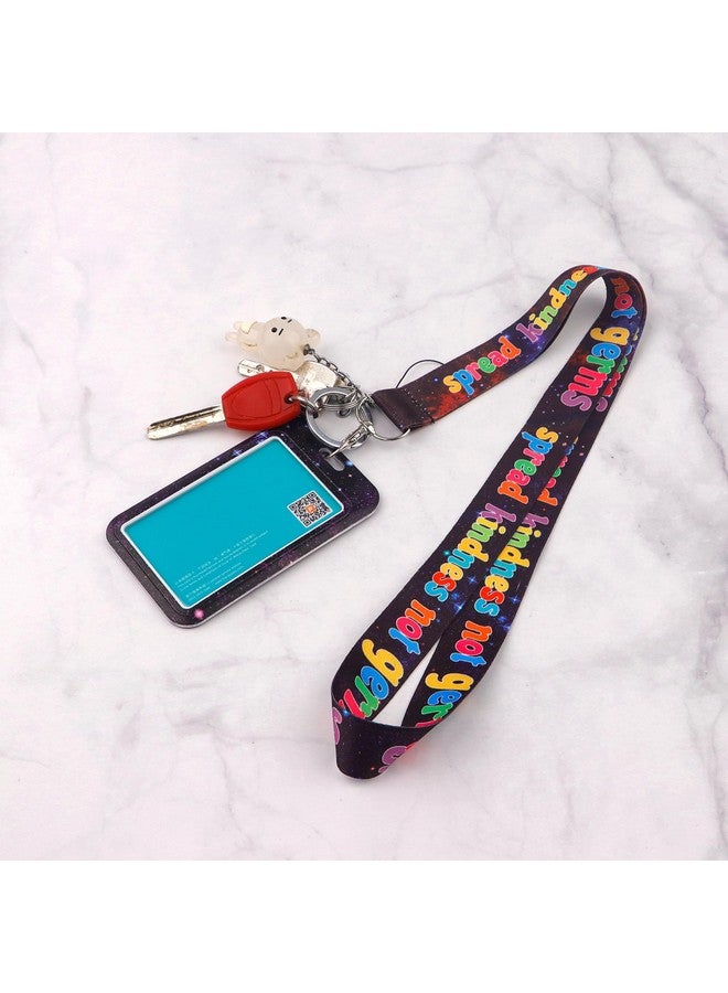 DMLSKY Lanyard ID Badge Holder Blue Positive Name Card Vertical ID Protector with Inspirational Quote Lanyard for Keys Keychain, Spread Kindness - Image 2