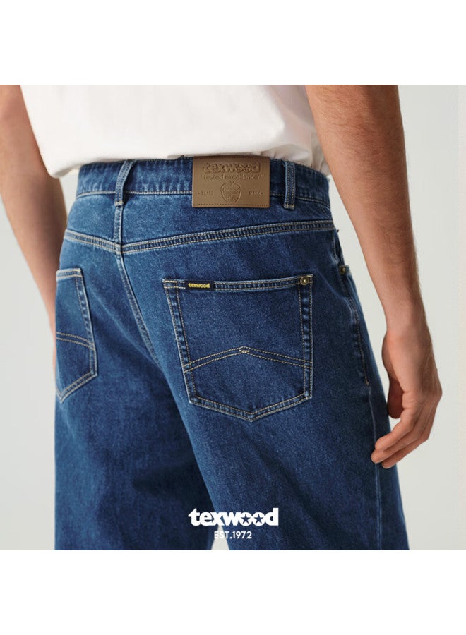 Texwood Pingguo Men's Jeans, Business Commute Casual Trousers, Stone-ground Washed, Loose-fitting Slightly Elastic Tapered Pants, Dark Blue, Size 31 - Image 3