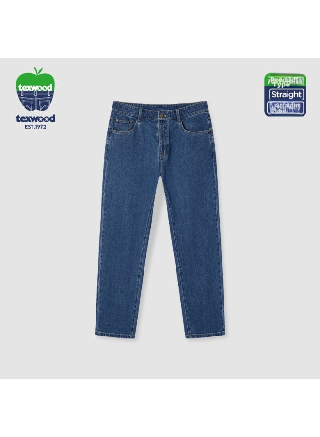 Texwood Pingguo Men's Jeans, Business Commute Casual Trousers, Stone-ground Washed, Loose-fitting Slightly Elastic Tapered Pants, Dark Blue, Size 31 - Image 4