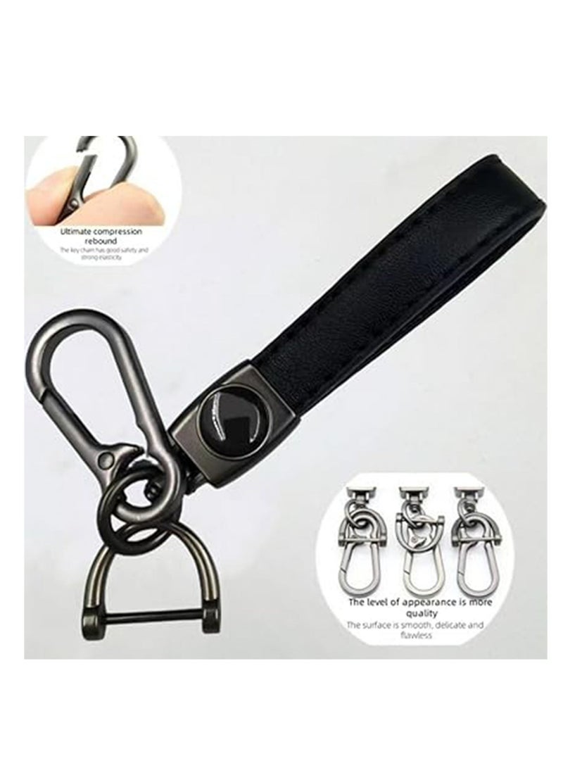 (عبوة من قطعتين) سلسلة مفاتيح سيارة من الجلد الطبيعي بشعار ميرسر، حلقة مفاتيح عالمية، هدية منزلية للرجال والنساء، باللون الأسود - Image 5