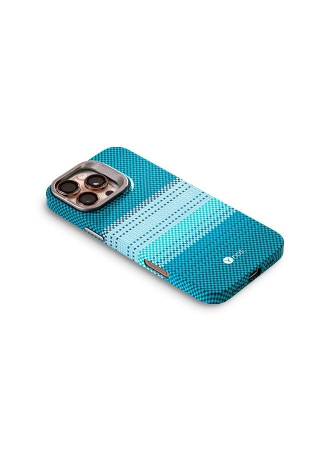 YNOT MagSafe carbon fiber protection case with camera stand for iPhone 15 Pro Max - Carbon speckled Tiffany - Image 3