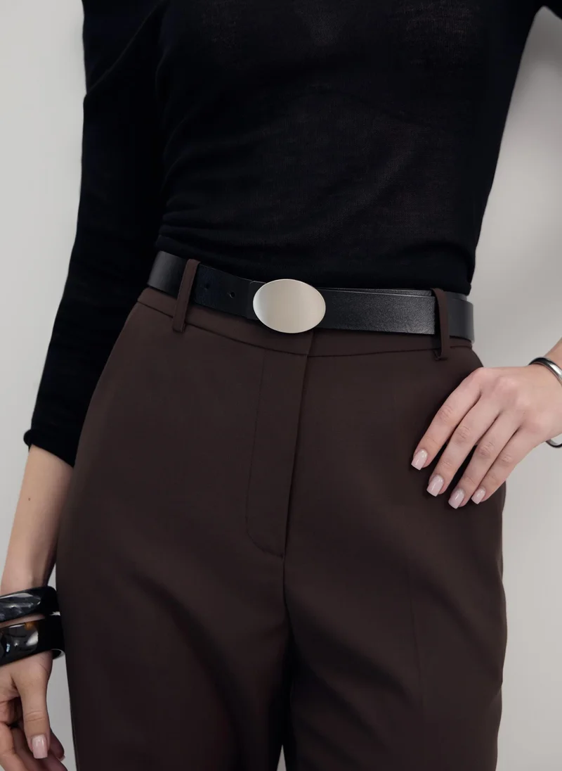 ليتشي حزام عريض بإبزيم بيضاوي الشكل