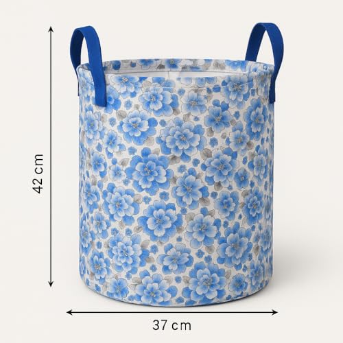 RENVA Foldable Waterproof 45 Liter Capacity Laundry Basket for Clothes with Lid,Laundry Bag for Clothes,Basket for Clothes Storage (Blue Laundry Bag, 45L) - Image 2