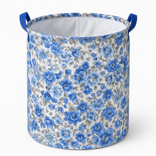 RENVA Foldable Waterproof 45 Liter Capacity Laundry Basket for Clothes with Lid,Laundry Bag for Clothes,Basket for Clothes Storage (Blue Laundry Bag, 45L) - Image 1