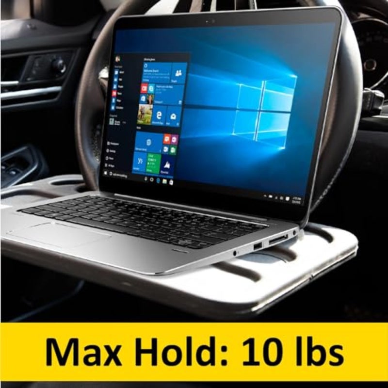 2-in-1 Car Steering Wheel Desk - Portable Auto Laptop Tray and Eating Table for Most Vehicles, Durable Multi-Functional Travel Workstation with Cup Holder for Commuters and Road Trips, Black - Image 2
