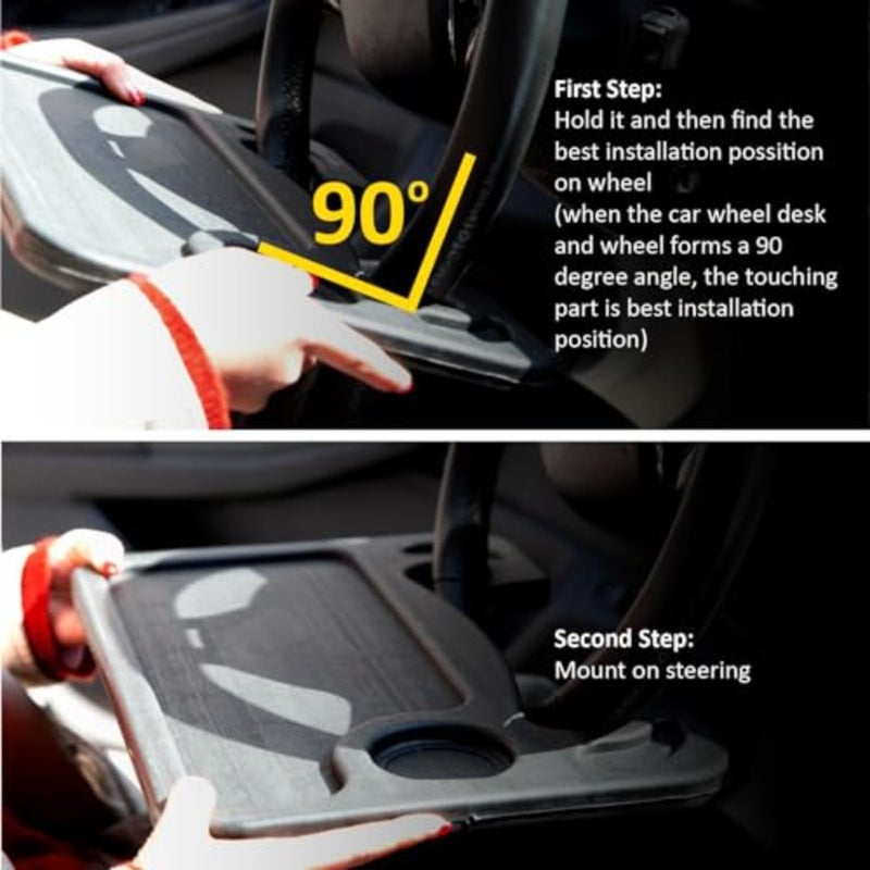 2-in-1 Car Steering Wheel Desk - Portable Auto Laptop Tray and Eating Table for Most Vehicles, Durable Multi-Functional Travel Workstation with Cup Holder for Commuters and Road Trips, Black - Image 4