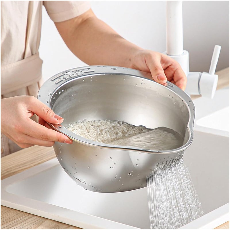 DOPMEP Rice Washing Bowl with Strainer Quinoa Washer and Strainer Bowl Stainless Steel Side Drainers Colander for Cleaning Fruits Vegetables and Beans Versatile Kitchen Tool - Image 1