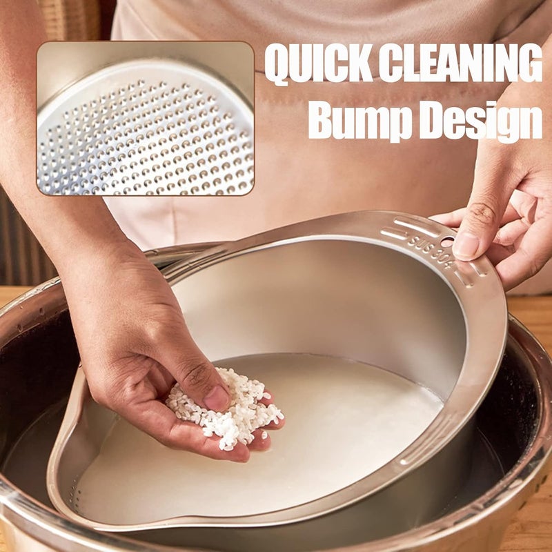 DOPMEP Rice Washing Bowl with Strainer Quinoa Washer and Strainer Bowl Stainless Steel Side Drainers Colander for Cleaning Fruits Vegetables and Beans Versatile Kitchen Tool - Image 3