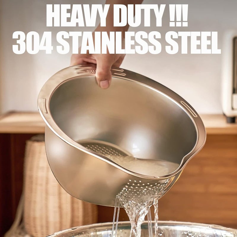 DOPMEP Rice Washing Bowl with Strainer Quinoa Washer and Strainer Bowl Stainless Steel Side Drainers Colander for Cleaning Fruits Vegetables and Beans Versatile Kitchen Tool - Image 4