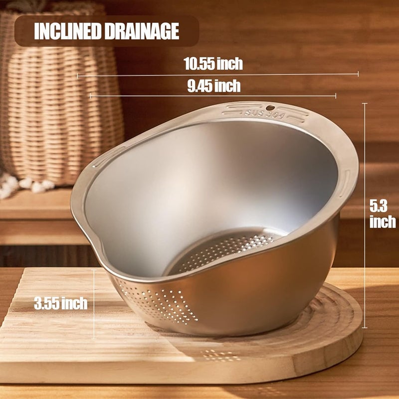 DOPMEP Rice Washing Bowl with Strainer Quinoa Washer and Strainer Bowl Stainless Steel Side Drainers Colander for Cleaning Fruits Vegetables and Beans Versatile Kitchen Tool - Image 2