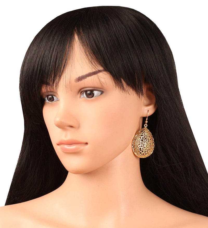 Touchstone Indian Bollywood Fine Filigree Jali Handcrafted "Tribal Bohemian Chic" Beautiful Cutout Elegantly Stylized Designer Jewelry Earrings in Antique Gold Or White tone for Women. - Image 5