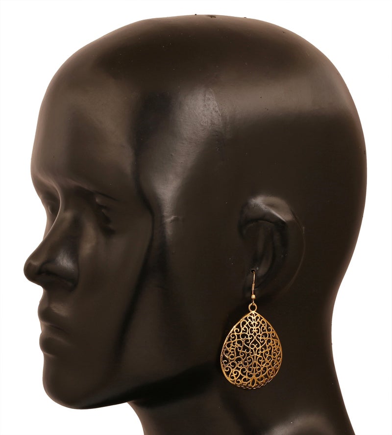 Touchstone Indian Bollywood Fine Filigree Jali Handcrafted "Tribal Bohemian Chic" Beautiful Cutout Elegantly Stylized Designer Jewelry Earrings in Antique Gold Or White tone for Women. - Image 3