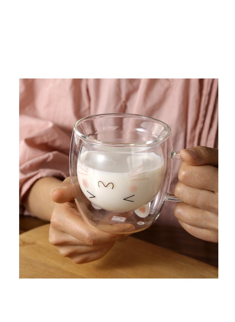 SYOSI أكواب زجاجية لطيفة، كوب شاي على شكل قطة، كوب قهوة لطيف، زجاج شفاف معزول بجدار مزدوج، كوب إسبريسو، كوب قهوة، كوب شاي، كوب حليب، كوب عصير، أفضل هدية للمكتب وأعياد الميلاد الشخصية  - Image 3