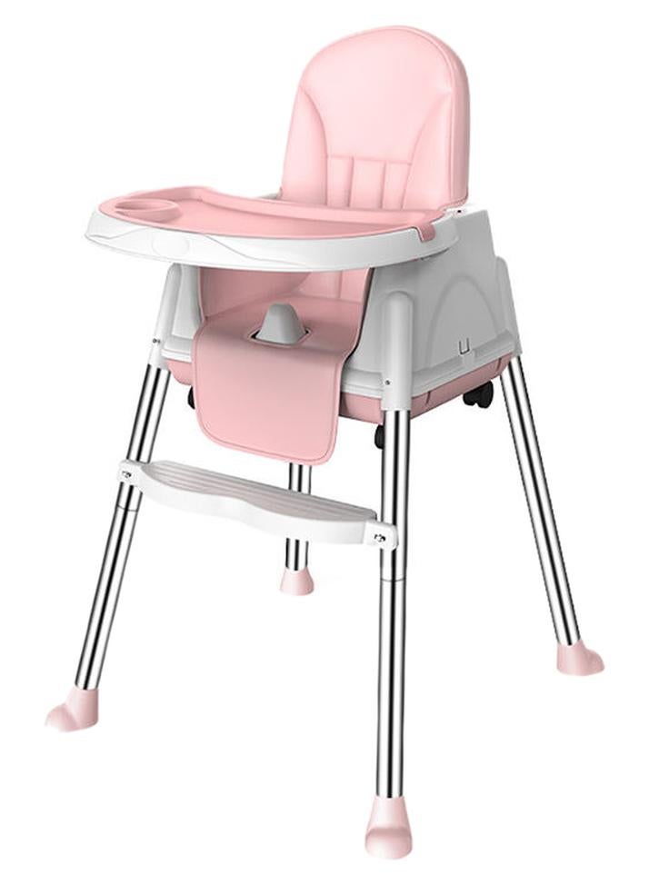 Kidle Multifunctional Adjustable Baby High Chair With Dining Tray And Roller Wheels-Pink - Image 1