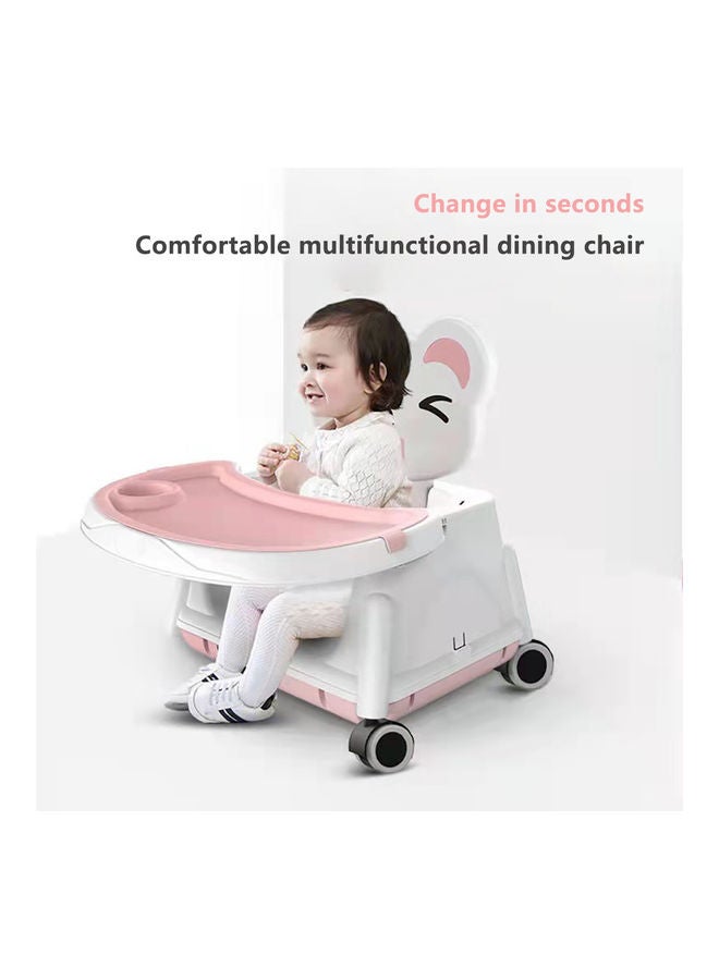 Kidle Multifunctional Adjustable Baby High Chair With Dining Tray And Roller Wheels-Pink - Image 4