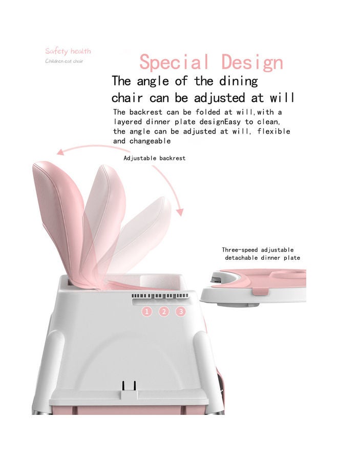 Kidle Multifunctional Adjustable Baby High Chair With Dining Tray And Roller Wheels-Pink - Image 3