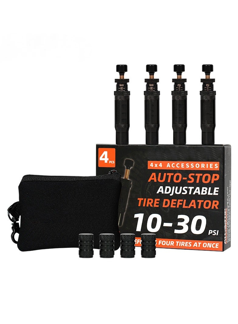 Adjustable Auto-Stop Tire Deflator Valve Kit, 10-30 PSI Air Down Tool Offroad Accessories, 4 Pcs - Image 1