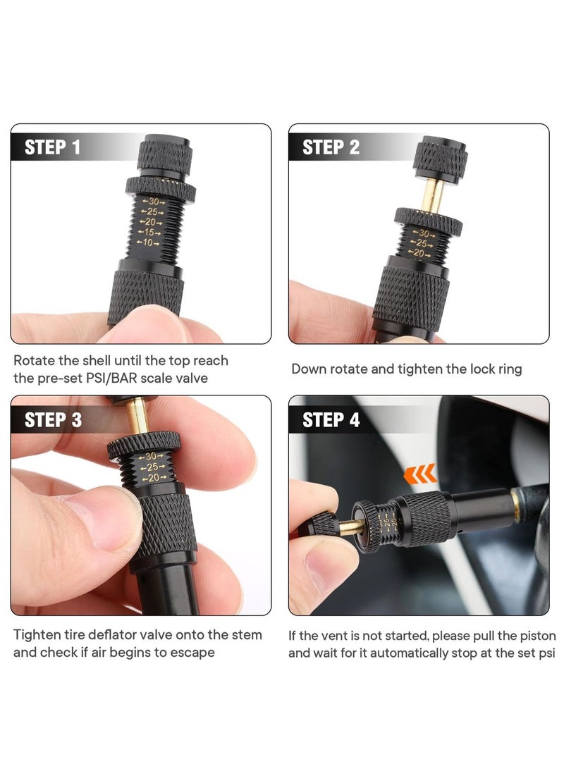Adjustable Auto-Stop Tire Deflator Valve Kit, 10-30 PSI Air Down Tool Offroad Accessories, 4 Pcs - Image 3