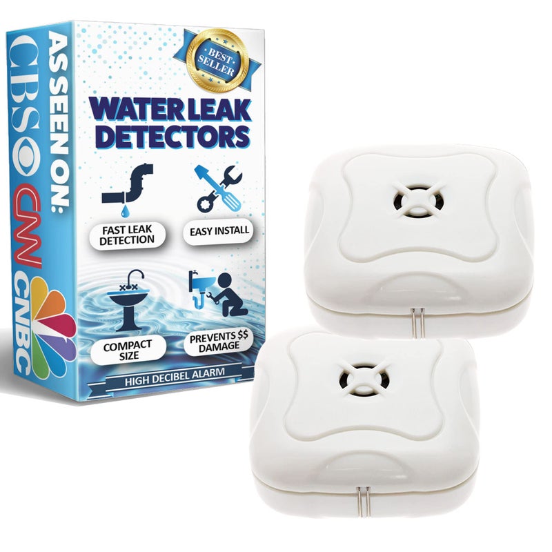 2 Pack Water Leak Detector 95 dB Flood Detection Alarm Sensor for Bathrooms Basements Laundry Rooms Garages Attics and Kitchens by Mindful Design White 2 Pack