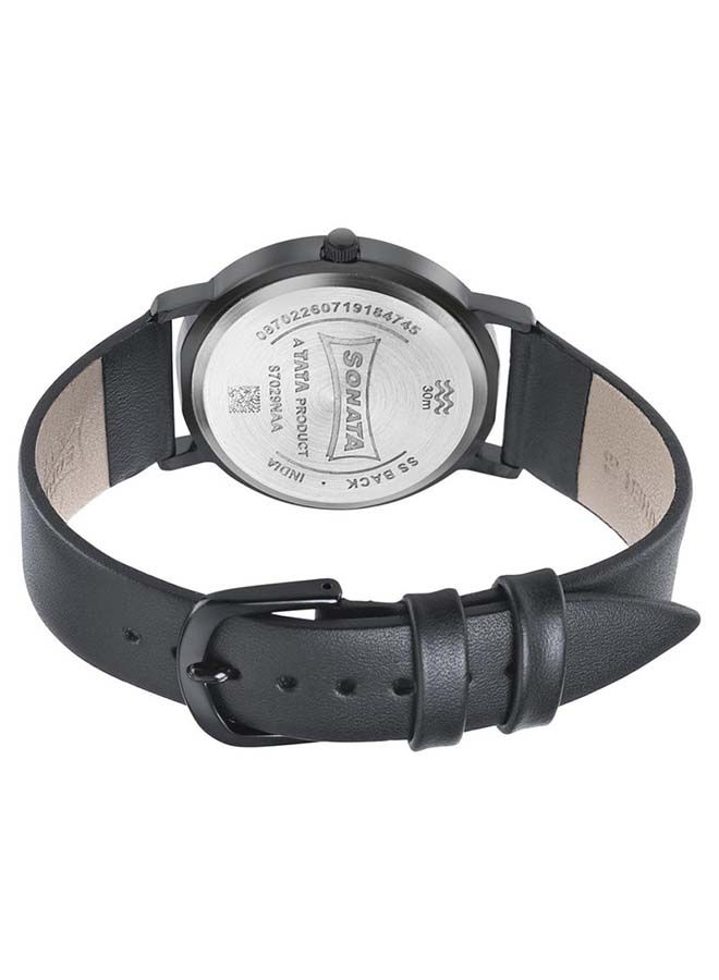 سوناتا ساعة يد جلدية دائرية بعقارب  -  ملم - أسود - Image 3