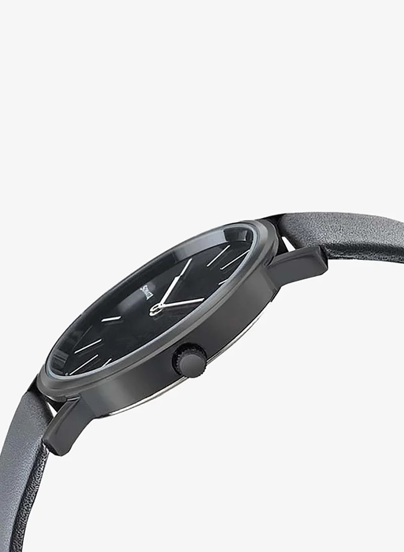 Sonata Round Shape Leather Band Analog Wrist Watch 87029NL02 - 34 mm - Black