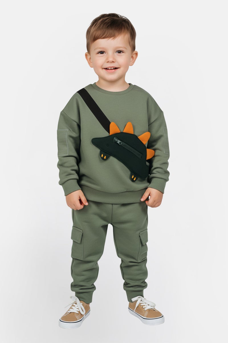 Lily & Jack طقم أولاد toddlers مكون من 2 قطعة بلوزة طويلة الأكمام مطرزة وسروال رياضي، زيتوني - Image 1