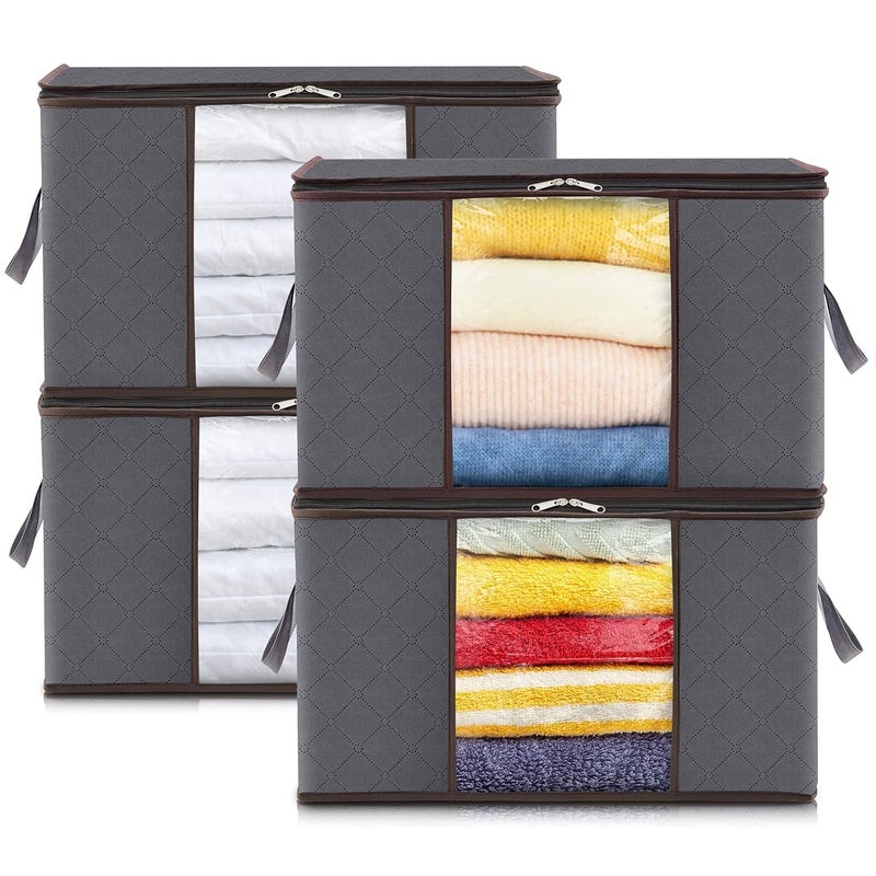 Lifewit Lifewit 4 Pack Large Clothes Storage Bags Boxes with Lids 75L Wardrobe Storage Organiser Packing Boxes for Moving House with Reinforced Handle Thick Fabric for Clothing Towel Blanket Bedding Grey - Image 1