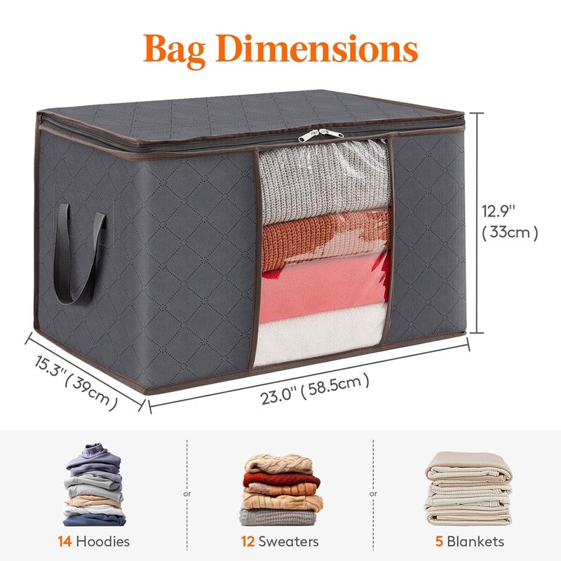 Lifewit Lifewit 4 Pack Large Clothes Storage Bags Boxes with Lids 75L Wardrobe Storage Organiser Packing Boxes for Moving House with Reinforced Handle Thick Fabric for Clothing Towel Blanket Bedding Grey - Image 2