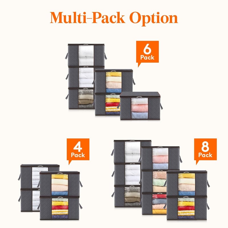 Lifewit Lifewit 4 Pack Large Clothes Storage Bags Boxes with Lids 75L Wardrobe Storage Organiser Packing Boxes for Moving House with Reinforced Handle Thick Fabric for Clothing Towel Blanket Bedding Grey - Image 4