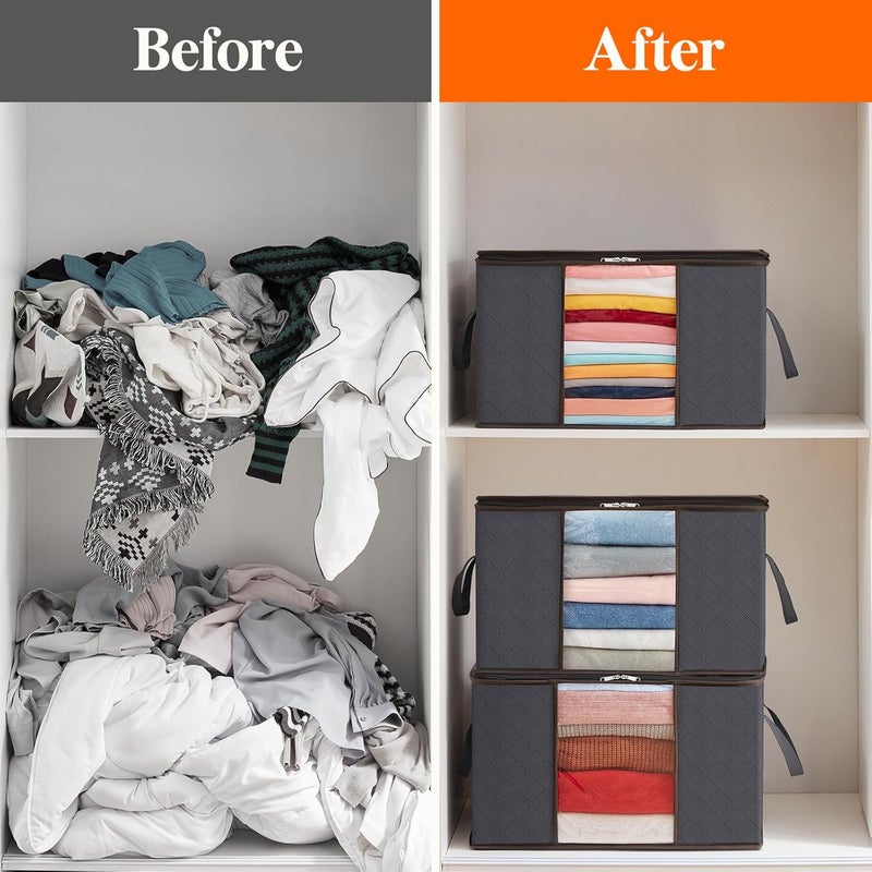 Lifewit Lifewit 4 Pack Large Clothes Storage Bags Boxes with Lids 75L Wardrobe Storage Organiser Packing Boxes for Moving House with Reinforced Handle Thick Fabric for Clothing Towel Blanket Bedding Grey - Image 5