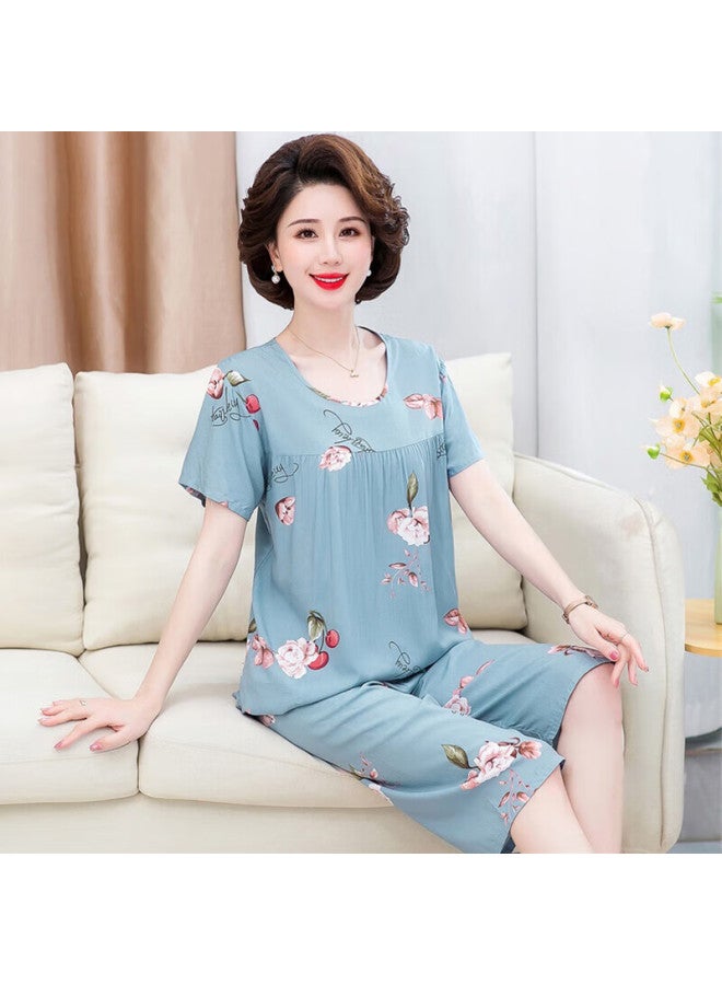 Gujin Spring/summer New Home Wear Pajamas For Middle-aged And Elderly Mothers Women's Cotton Loose Plus Size Thin Set 3XL