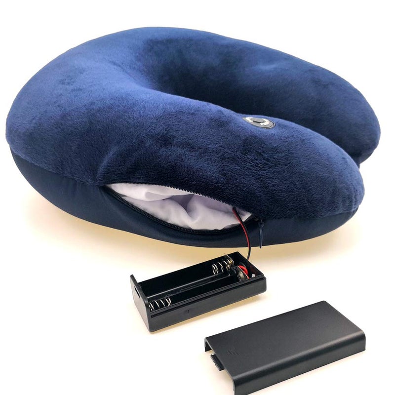 Hooshing Vibrating Neck Pillow Massage Therapy for Traveling Home Rest Portable Neck Pillows for Pain Relief Best Gift for Parents Deep Blue
