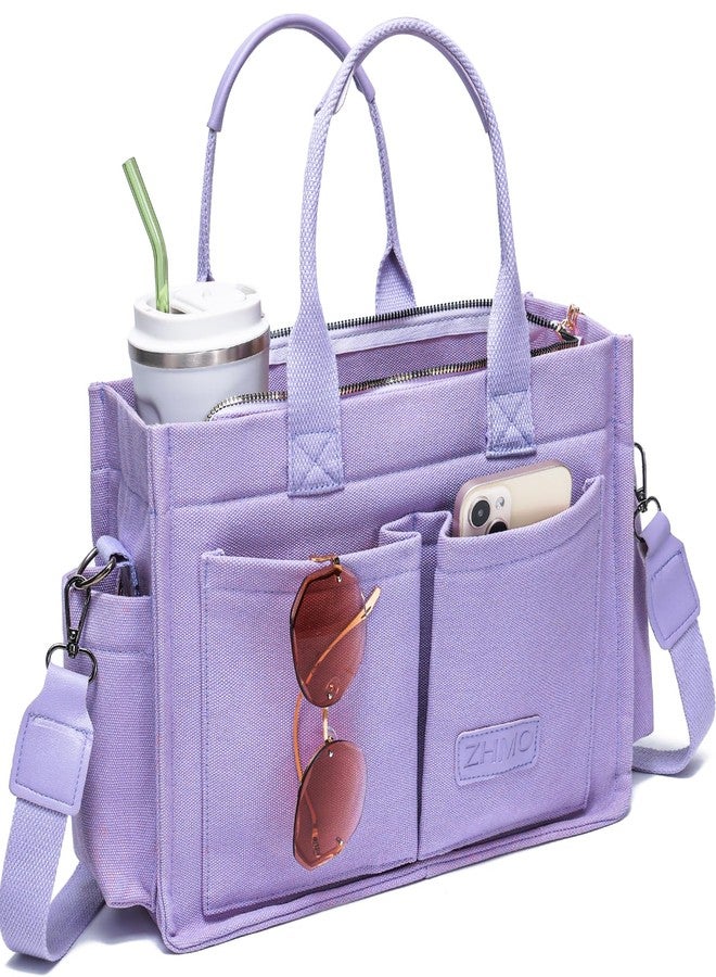 ZHMO Large Canvas Tote Bag for Women With Pockets,Laptop Crossbody Purses Everything Shoulder Bag Handbags for Work Bible Gym - Image 1